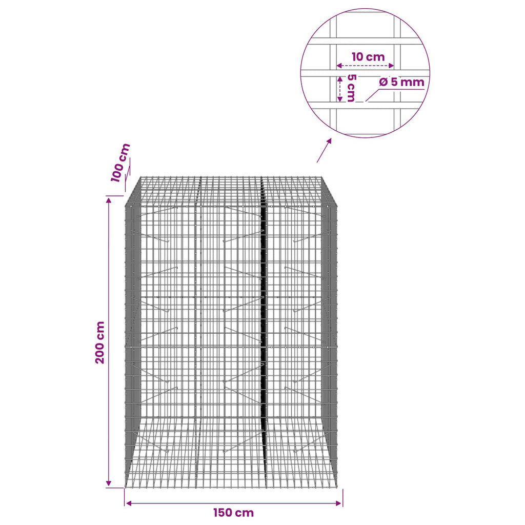 vidaXL Gabion z drutu 5 mm i siatką 5x10 cm 150x100x200 cm