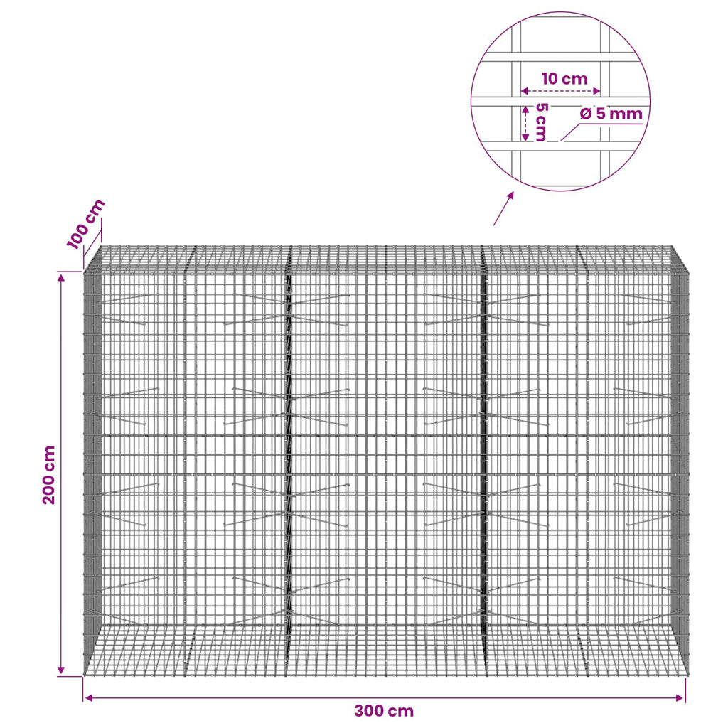vidaXL Gabion z drutu 5 mm i siatką 5x10 cm 300x100x200 cm
