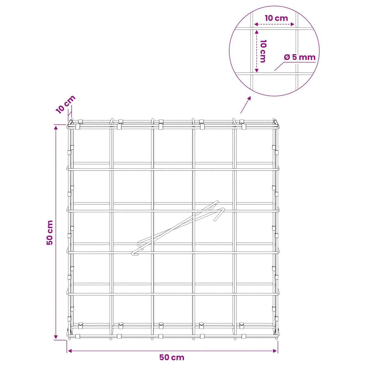 vidaXL Gabion z drutem 5 mm i siatką 10x10 cm 50x10x50 cm