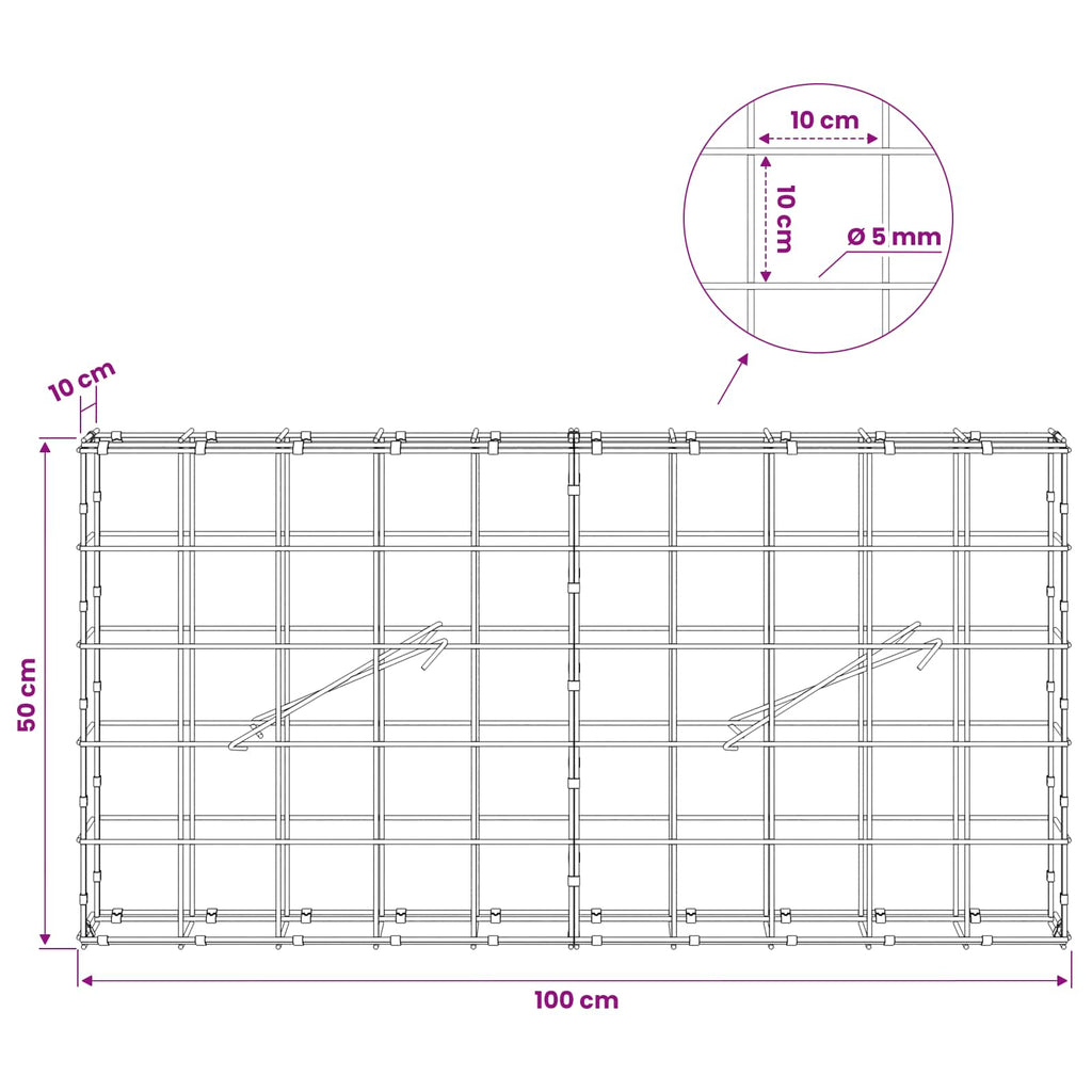 vidaXL Gabion z drutem 5 mm i siatką 10x10 cm 100x10x50 cm