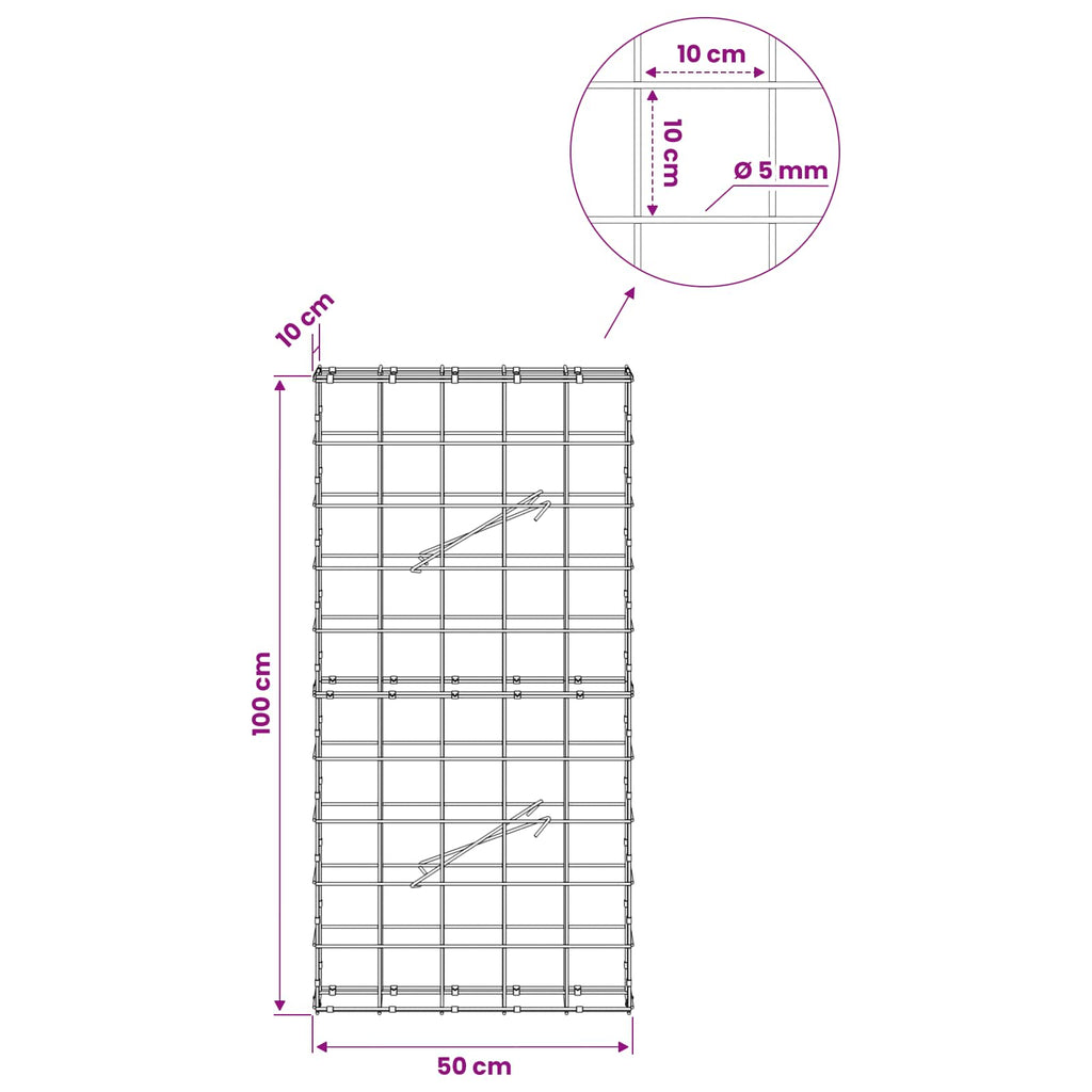 vidaXL Gabion z drutem 5 mm i siatką 10x10 cm 50x10x100 cm