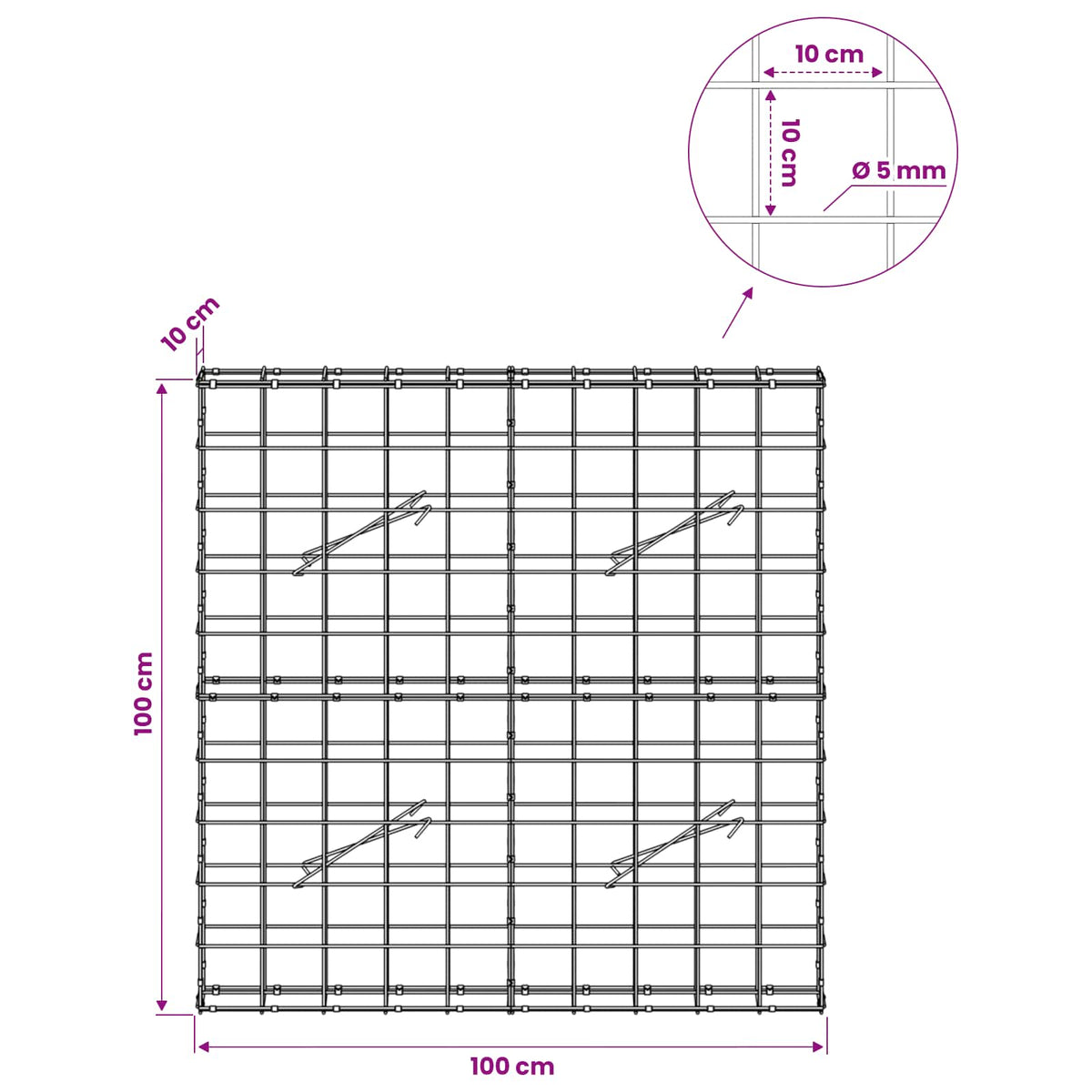 vidaXL Gabion z drutem 5 mm i siatką 10x10 cm 100x10x100 cm