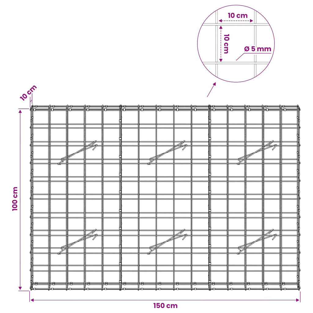vidaXL Gabion z drutem 5 mm i siatką 10x10 cm 150x10x100 cm