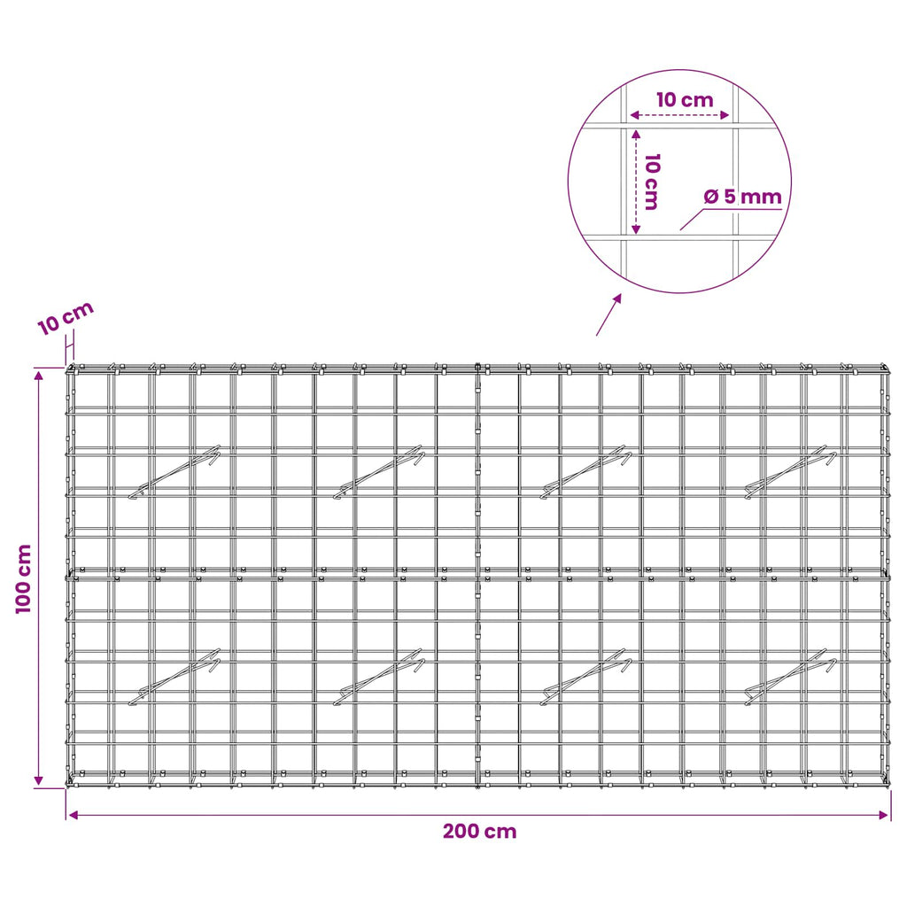 vidaXL Gabion z drutem 5 mm i siatką 10x10 cm 200x10x100 cm