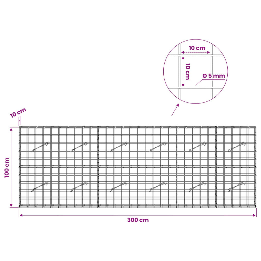 vidaXL Gabion z drutem 5 mm i siatką 10x10 cm 300x10x100 cm