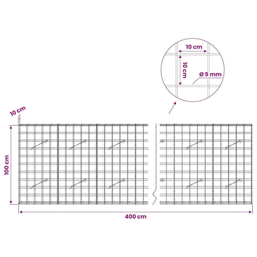 vidaXL Gabion z drutem 5 mm i siatką 10x10 cm 400x10x100 cm