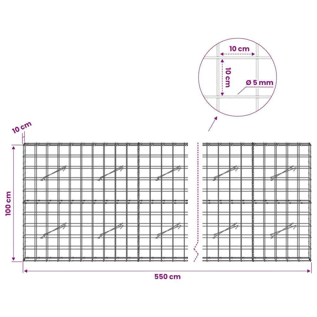 vidaXL Gabion z drutem 5 mm i siatką 10x10 cm 550x10x100 cm