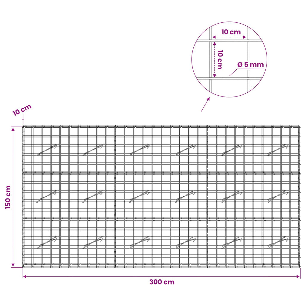 vidaXL Gabion z drutem 5 mm i siatką 10x10 cm 300x10x150 cm