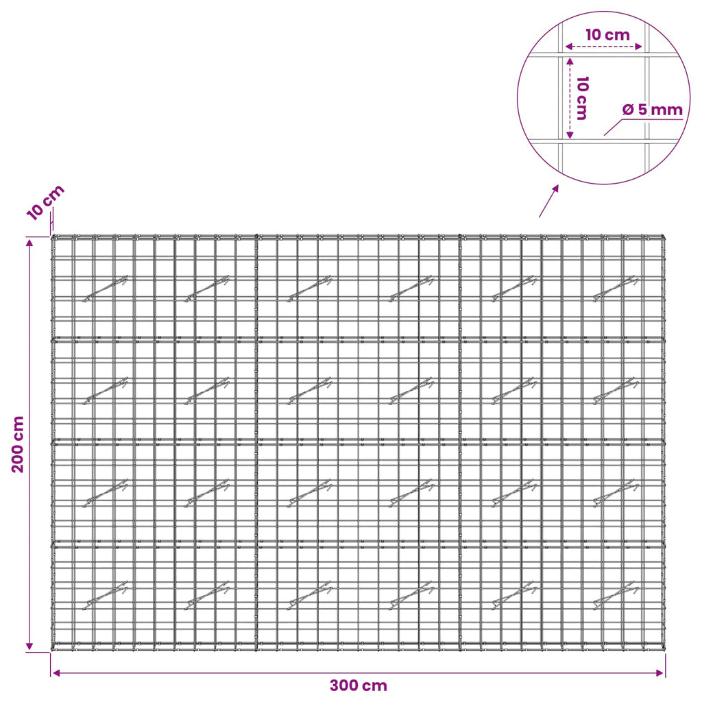 vidaXL Gabion z drutem 5 mm i siatką 10x10 cm 300x10x200 cm