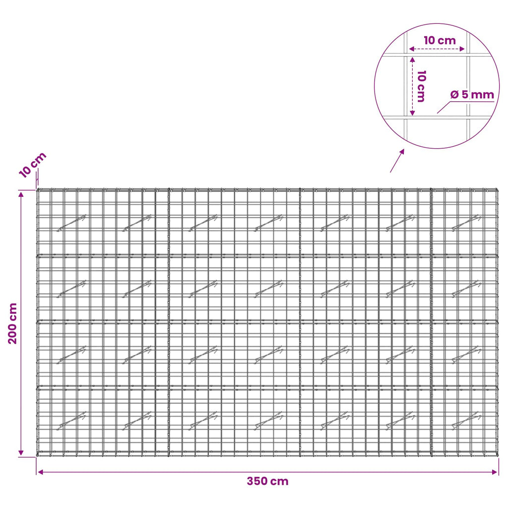 vidaXL Gabion z drutem 5 mm i siatką 10x10 cm 350x10x200 cm