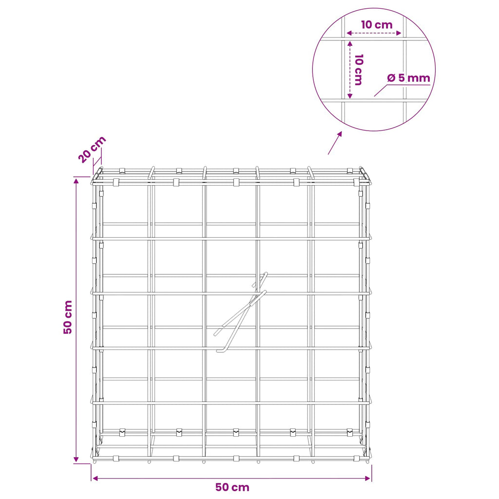 vidaXL Gabion z drutem 5 mm i siatką 10x10 cm 50x20x50 cm