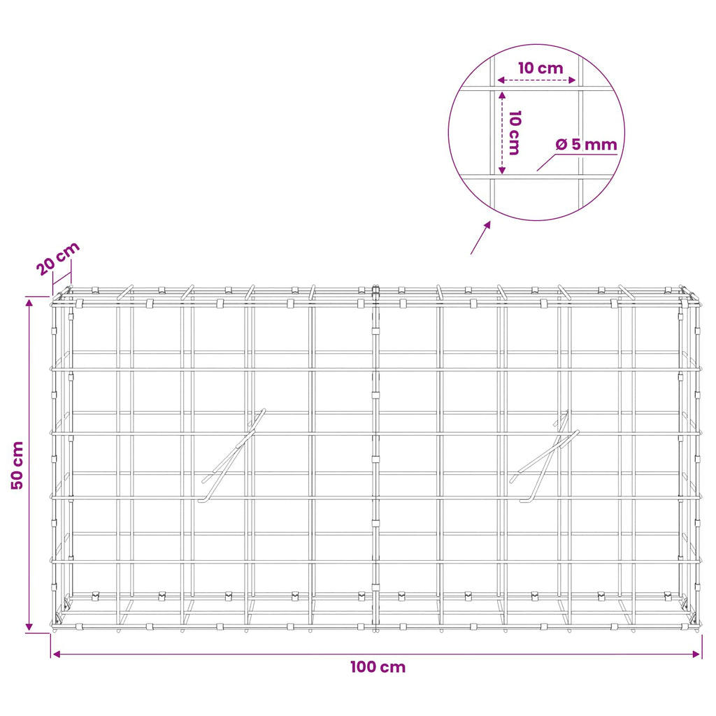 vidaXL Gabion z drutem 5 mm i siatką 10x10 cm 100x20x50 cm