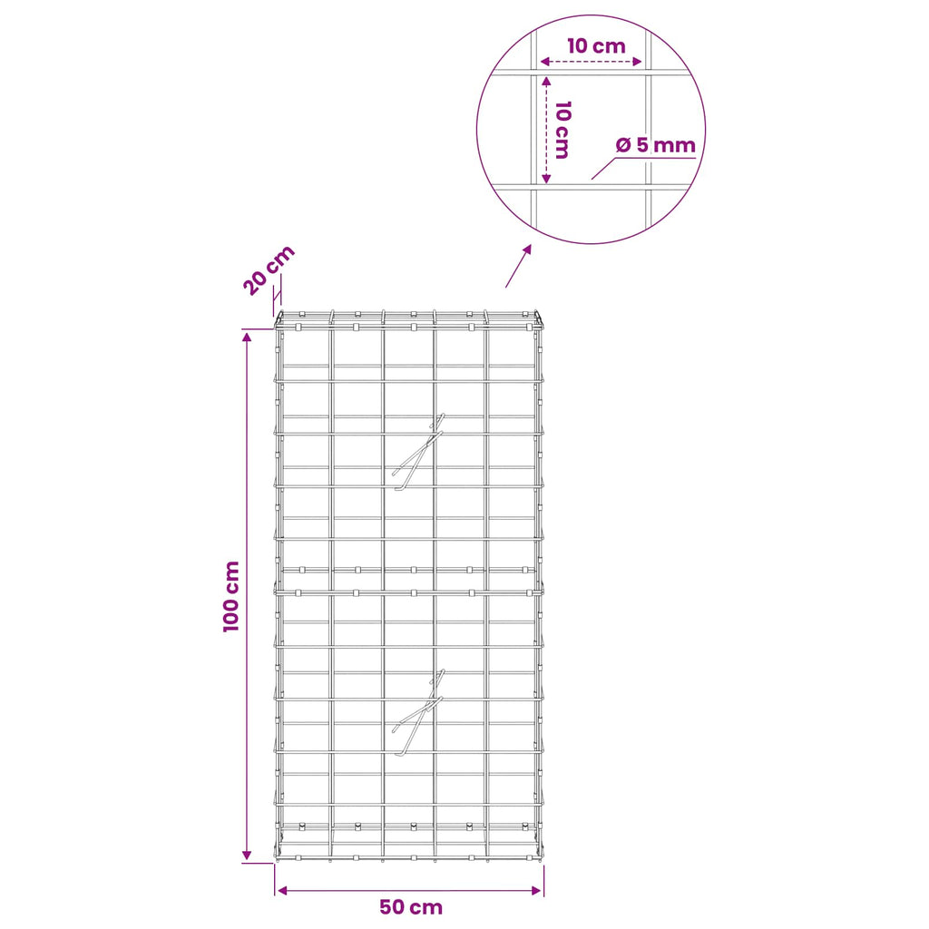 vidaXL Gabion z drutem 5 mm i siatką 10x10 cm 50x20x100 cm