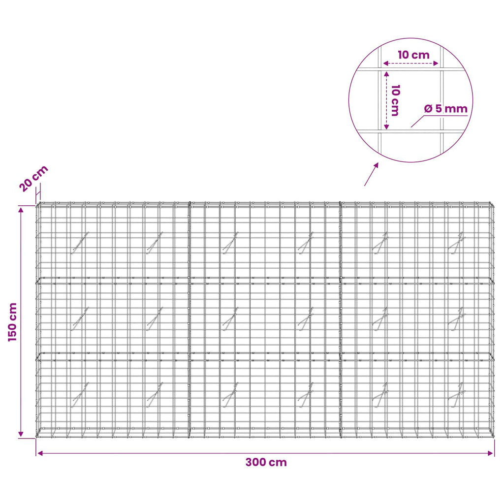 vidaXL Gabion z drutem 5 mm i siatką 10x10 cm 300x20x150 cm