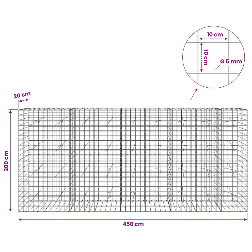 vidaXL Gabion z drutem 5 mm i siatką 10x10 cm 450x20x200 cm