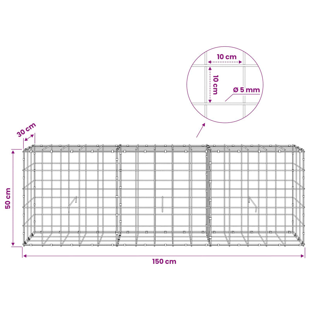 vidaXL Gabion z drutem 5 mm i siatką 10x10 cm 150x30x50 cm