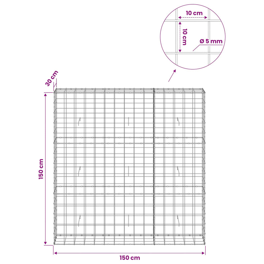 vidaXL Gabion z drutem 5 mm i siatką 10x10 cm 150x30x150 cm
