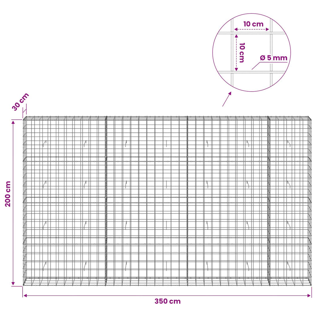vidaXL Gabion z drutem 5 mm i siatką 10x10 cm 350x30x200 cm