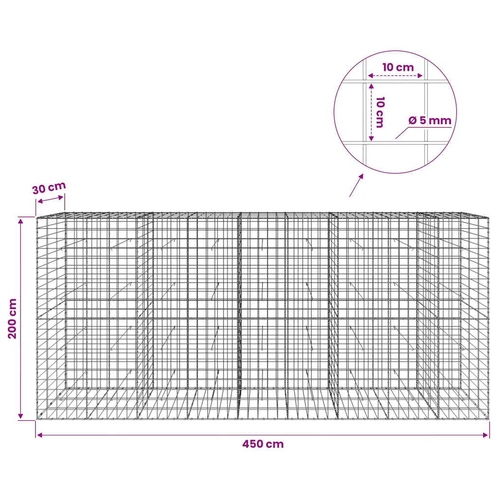 vidaXL Gabion z drutem 5 mm i siatką 10x10 cm 450x30x200 cm