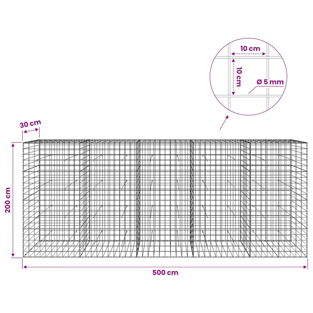 vidaXL Gabion z drutem 5 mm i siatką 10x10 cm 500x30x200 cm