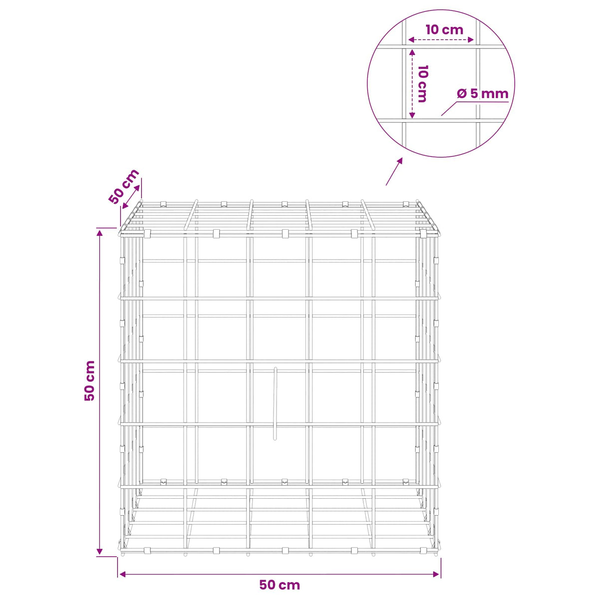 vidaXL Gabion z drutem 5 mm i siatką 10x10 cm 50x50x50 cm