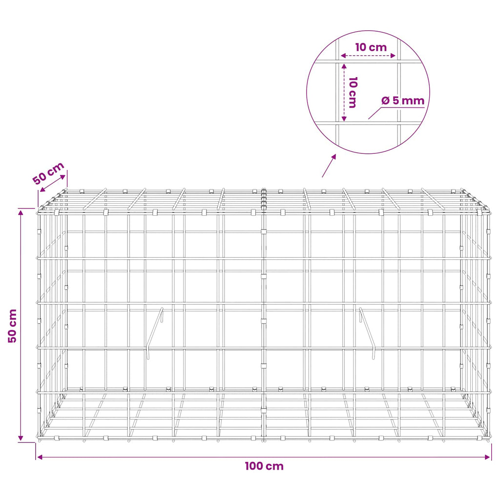 vidaXL Gabion z drutem 5 mm i siatką 10x10 cm 100x50x50 cm