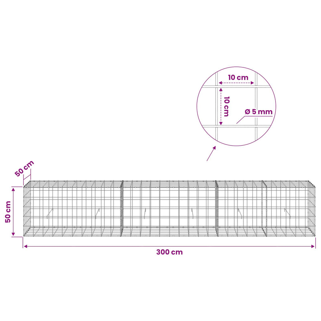 vidaXL Gabion z drutem 5 mm i siatką 10x10 cm 300x50x50 cm