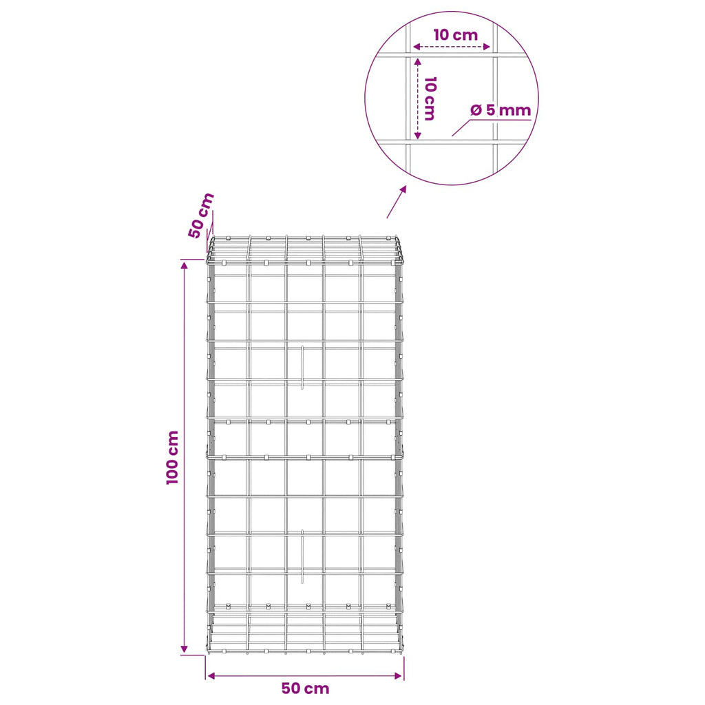 vidaXL Gabion z drutem 5 mm i siatką 10x10 cm 50x50x100 cm