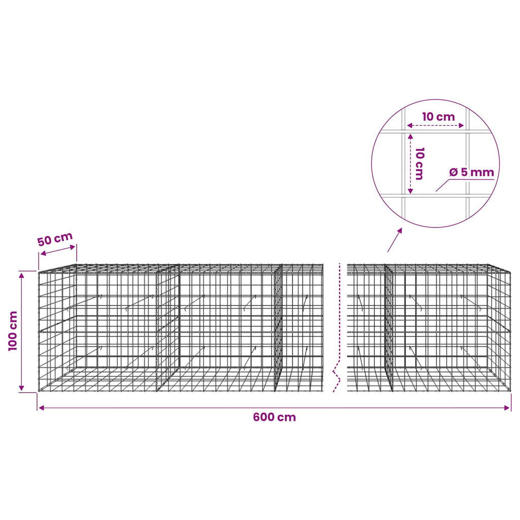 vidaXL Gabion z drutem 5 mm i siatką 10x10 cm 600x50x100 cm