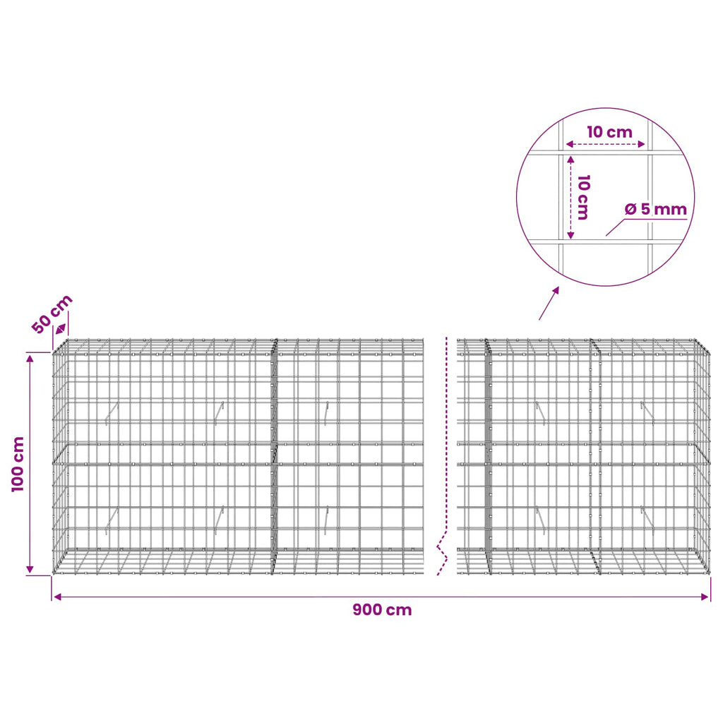 vidaXL Gabion z drutem 5 mm i siatką 10x10 cm 900x50x100 cm