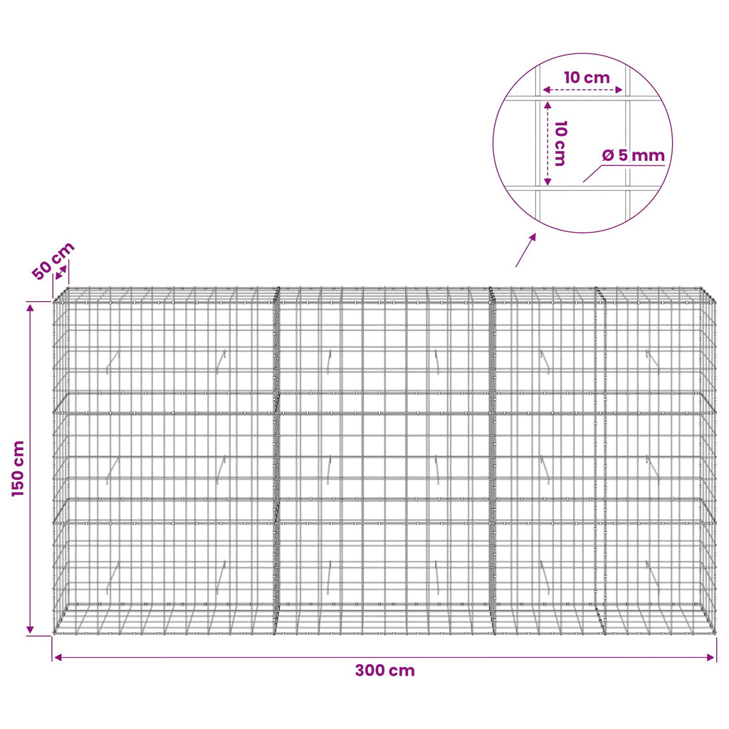 vidaXL Gabion z drutem 5 mm i siatką 10x10 cm 300x50x150 cm