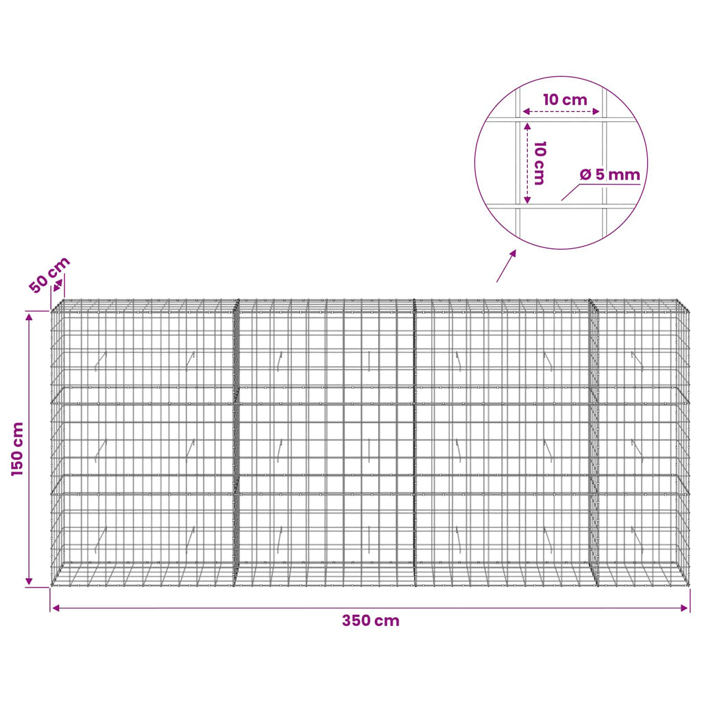 vidaXL Gabion z drutem 5 mm i siatką 10x10 cm 350x50x150 cm