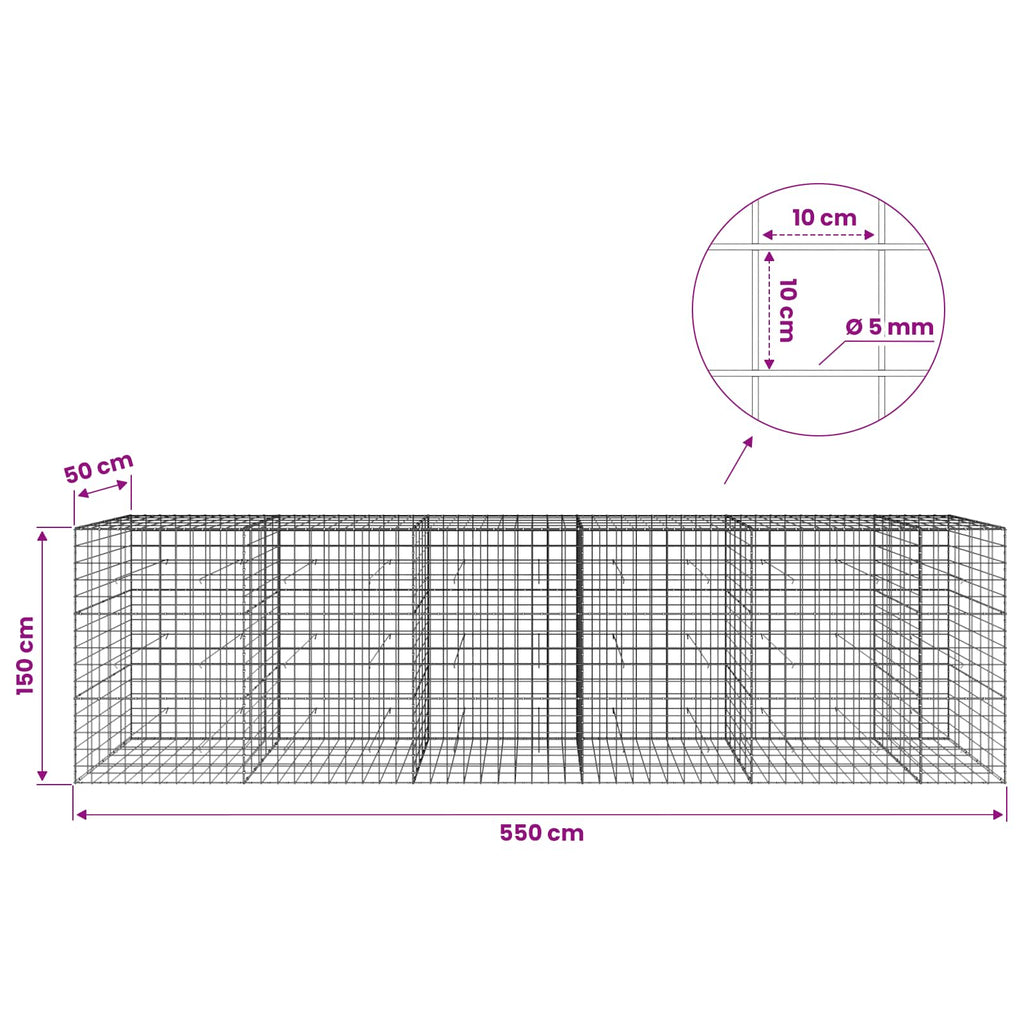 vidaXL Gabion z drutem 5 mm i siatką 10x10 cm 550x50x150 cm