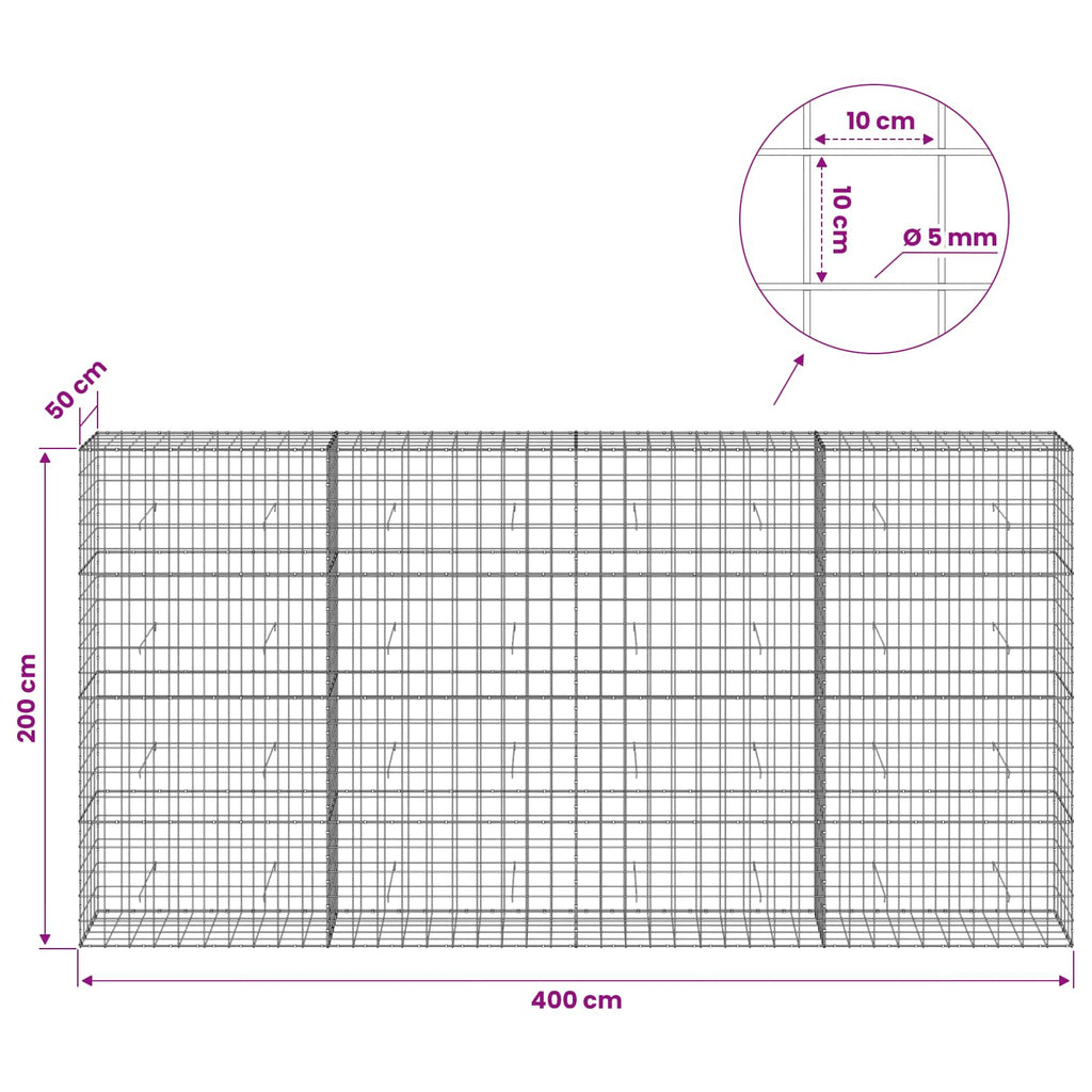 vidaXL Gabion z drutem 5 mm i siatką 10x10 cm 400x50x200 cm