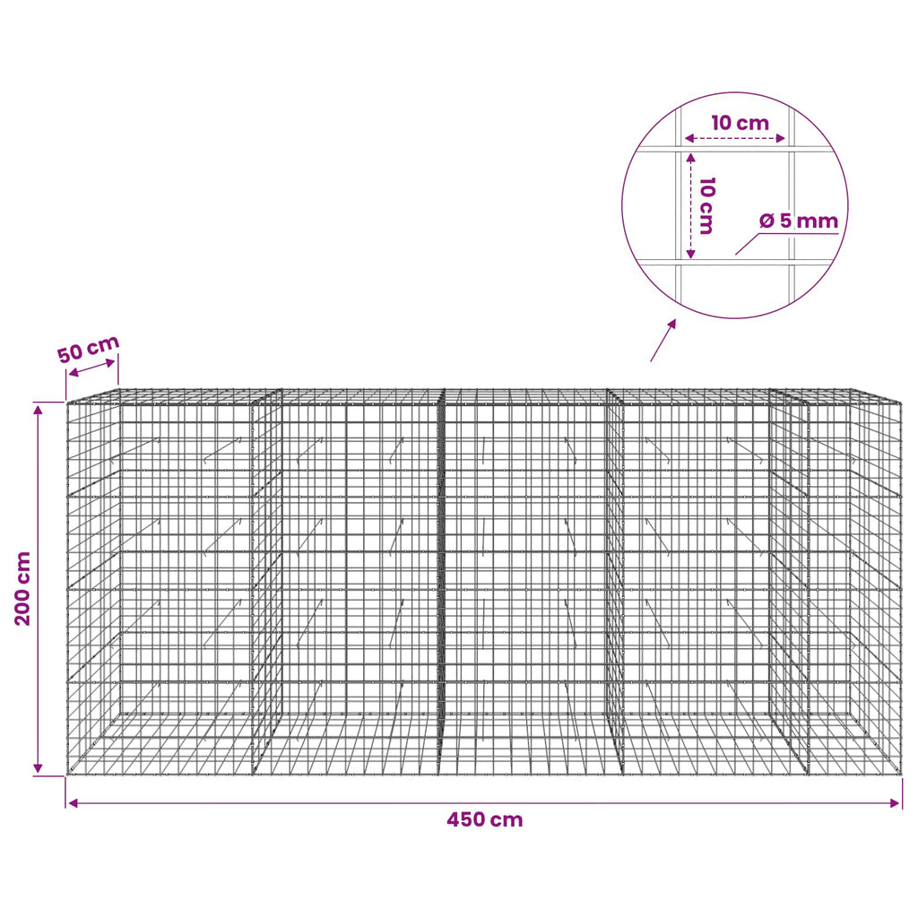 vidaXL Gabion z drutem 5 mm i siatką 10x10 cm 450x50x200 cm