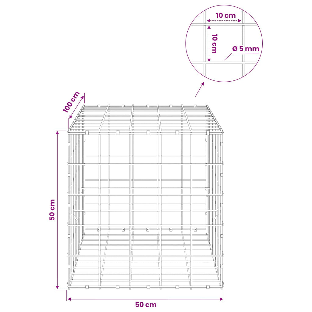 vidaXL Gabion z drutem 5 mm i siatką 10x10 cm 50x100x50 cm