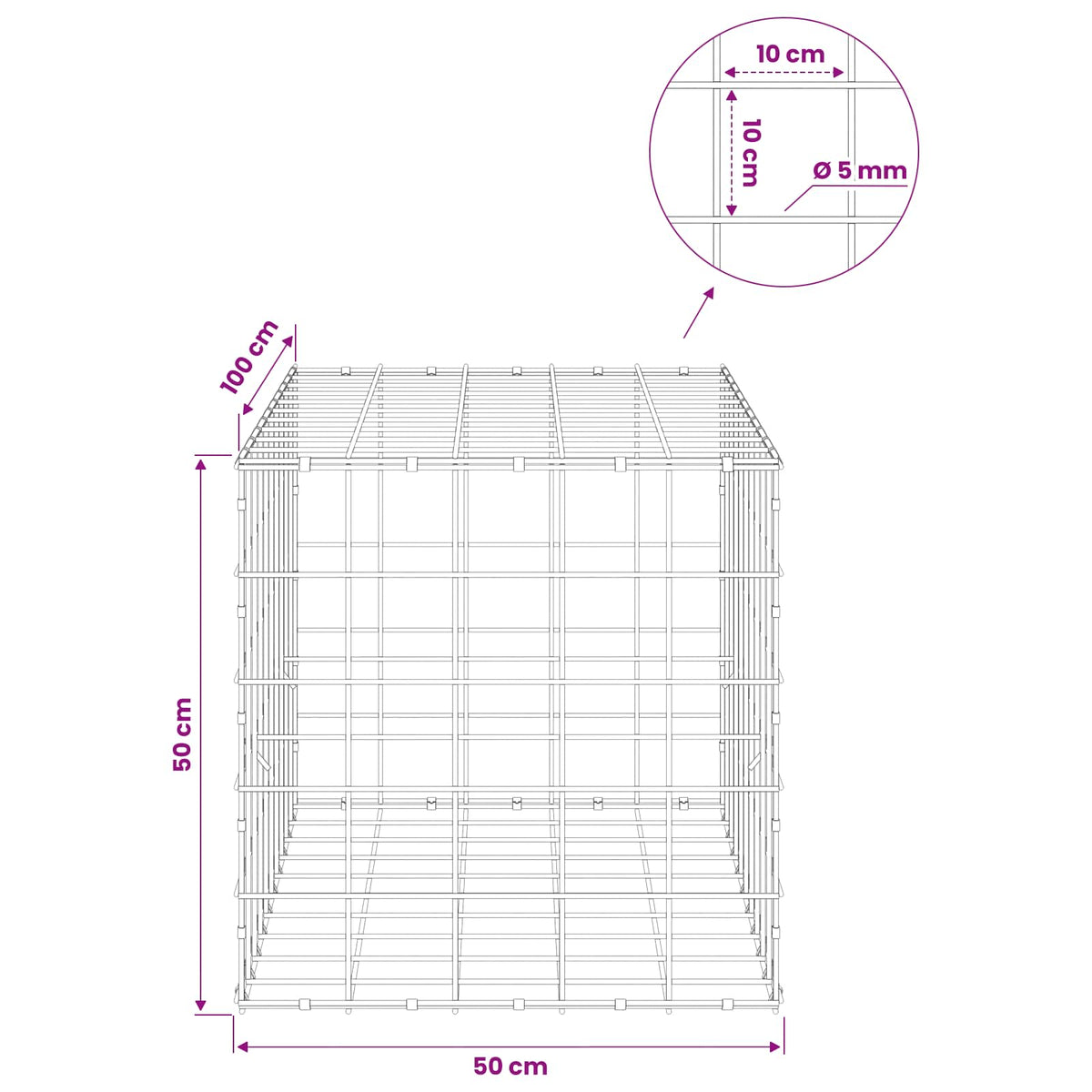 vidaXL Gabion z drutem 5 mm i siatką 10x10 cm 50x100x50 cm