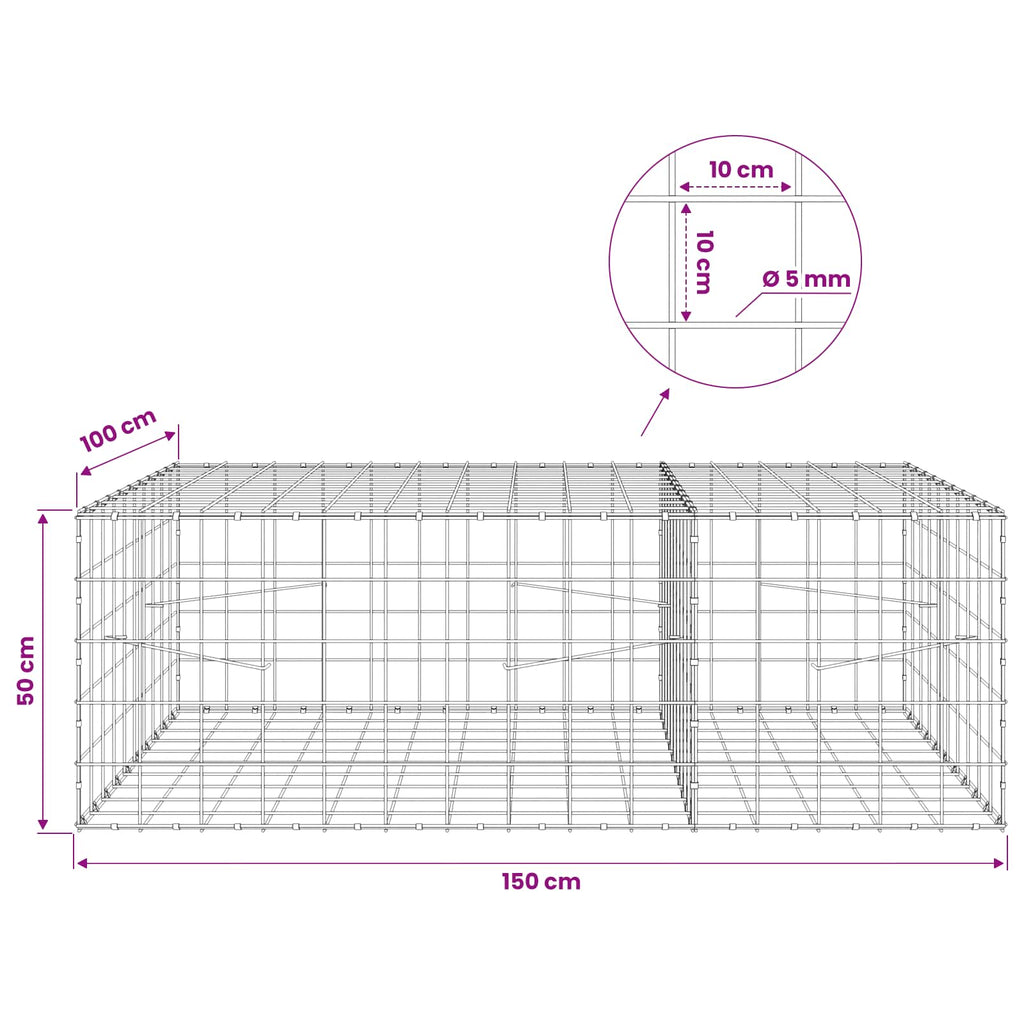 vidaXL Gabion z drutem 5 mm i siatką 10x10 cm 150x100x50 cm