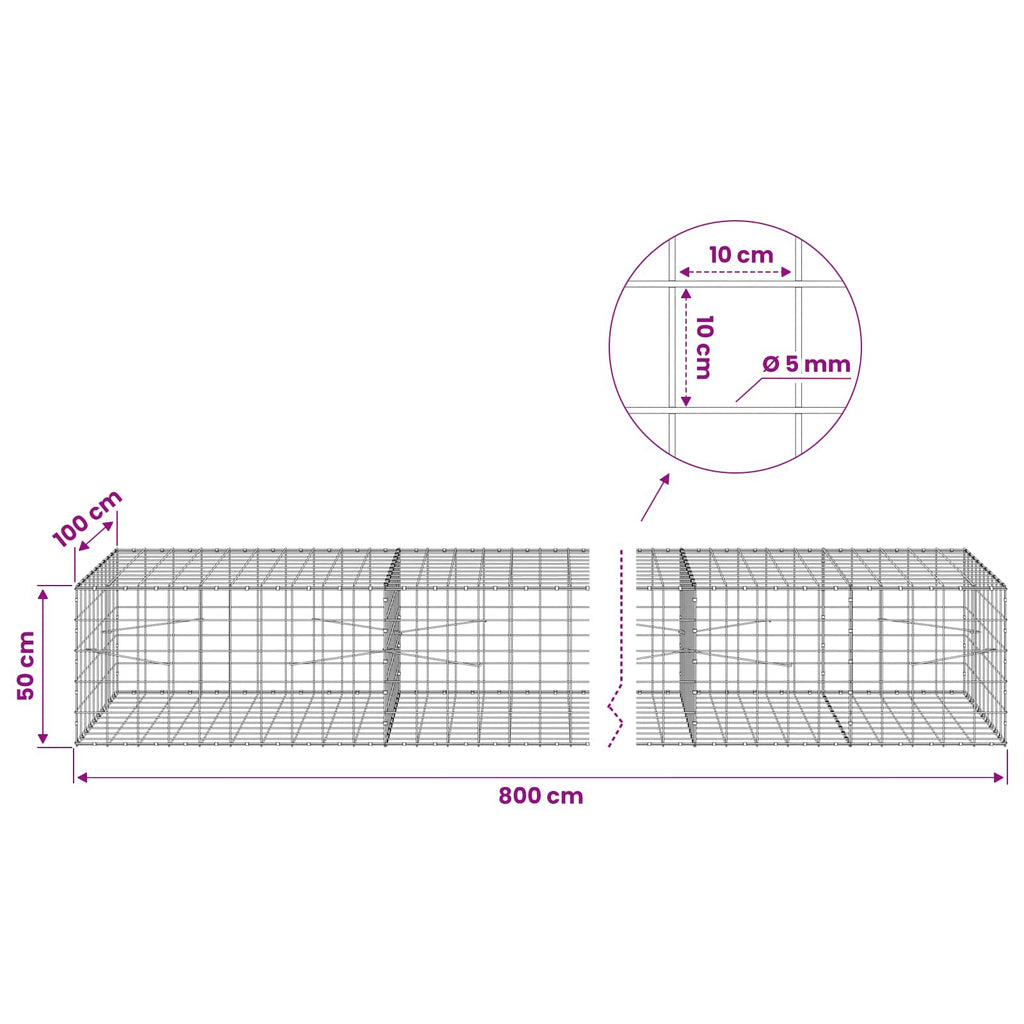 vidaXL Gabion z drutem 5 mm i siatką 10x10 cm 800x100x50 cm