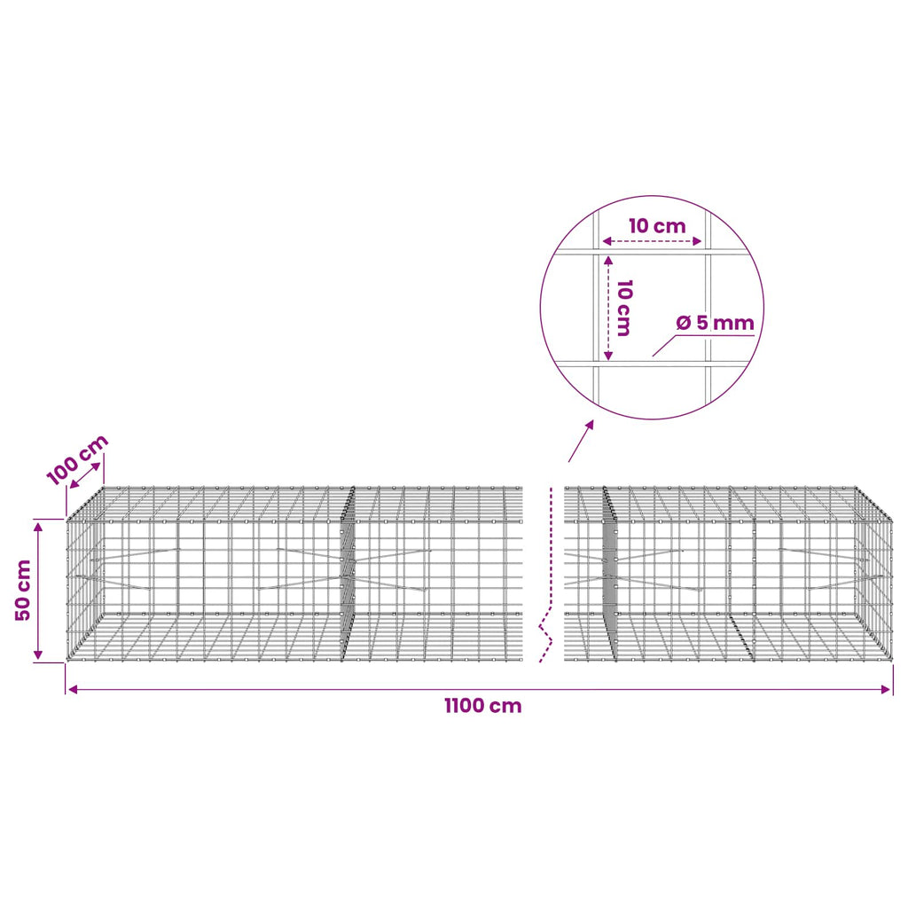 vidaXL Gabion z drutem 5 mm i siatką 10x10 cm 1100x100x50 cm