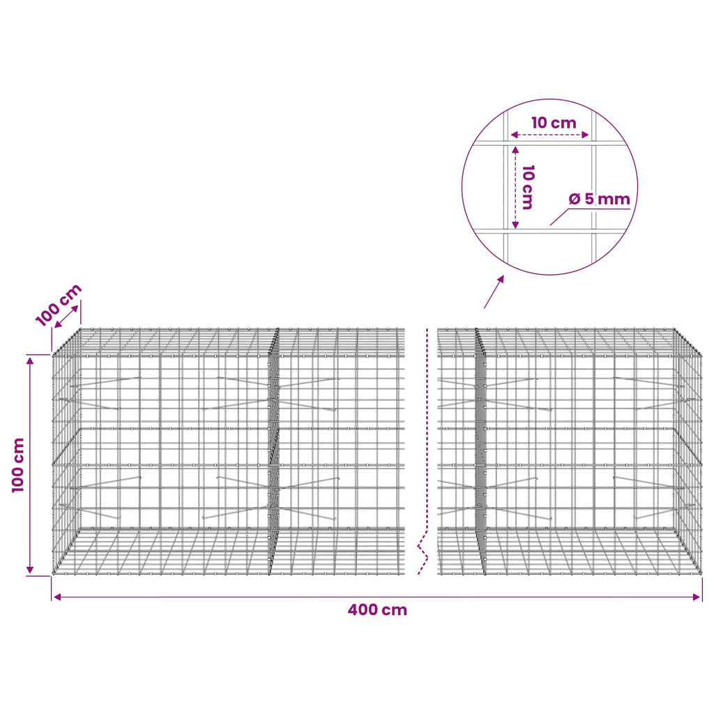 vidaXL Gabion z drutem 5 mm i siatką 10x10 cm 400x100x100 cm