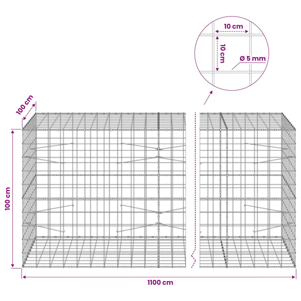 vidaXL Gabion z drutem 5 mm i siatką 10x10 cm 1100x100x100 cm