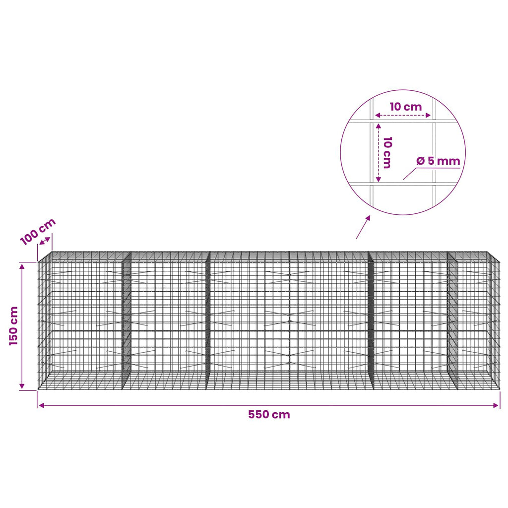 vidaXL Gabion z drutem 5 mm i siatką 10x10 cm 550x100x150 cm