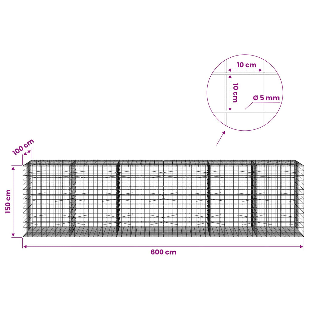 vidaXL Gabion z drutem 5 mm i siatką 10x10 cm 600x100x150 cm