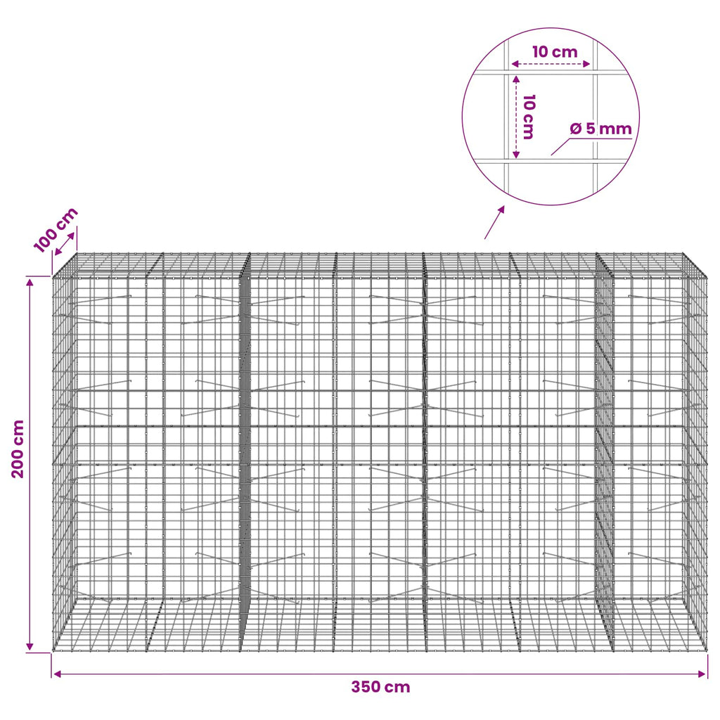 vidaXL Gabion z drutem 5 mm i siatką 10x10 cm 350x100x200 cm
