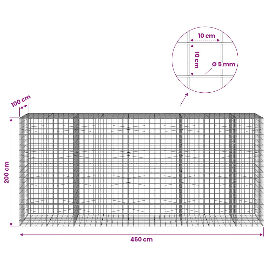 vidaXL Gabion z drutem 5 mm i siatką 10x10 cm 450x100x200 cm