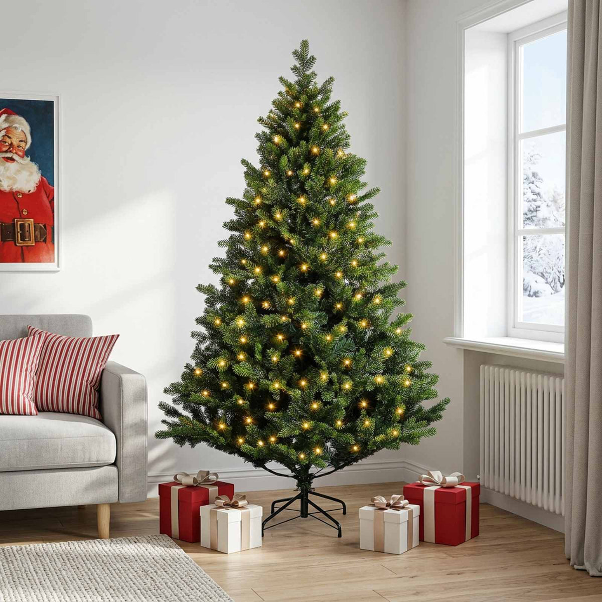 vidaXL Sztuczna choinka z zawiasami 210 cm 300 LED Ciepła biel