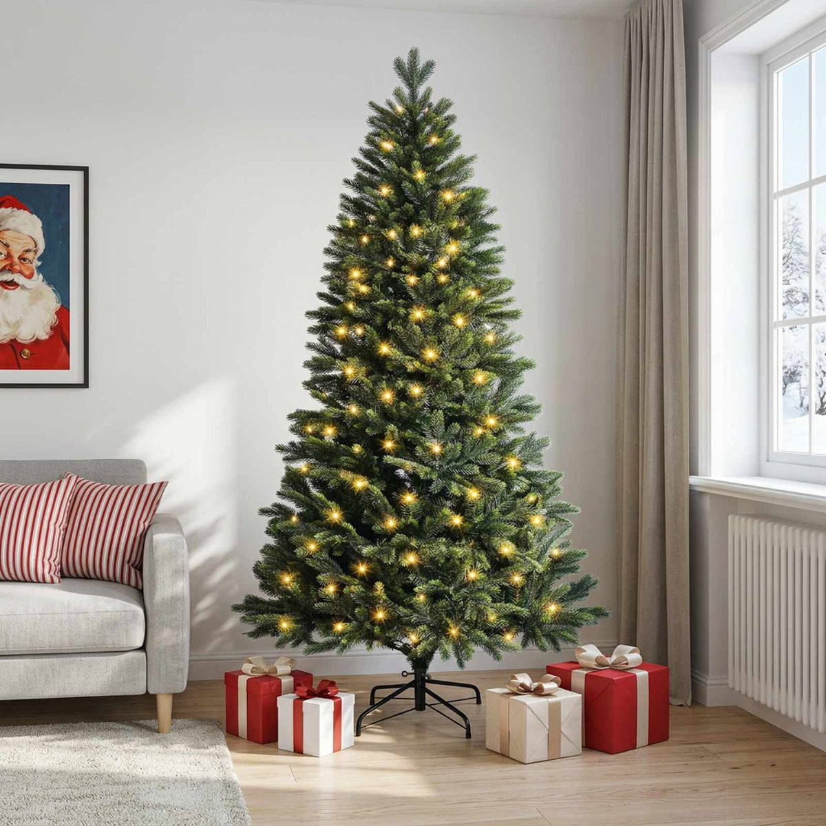 vidaXL Sztuczna choinka z zawiasami 210 cm 300 LED Ciepła biel