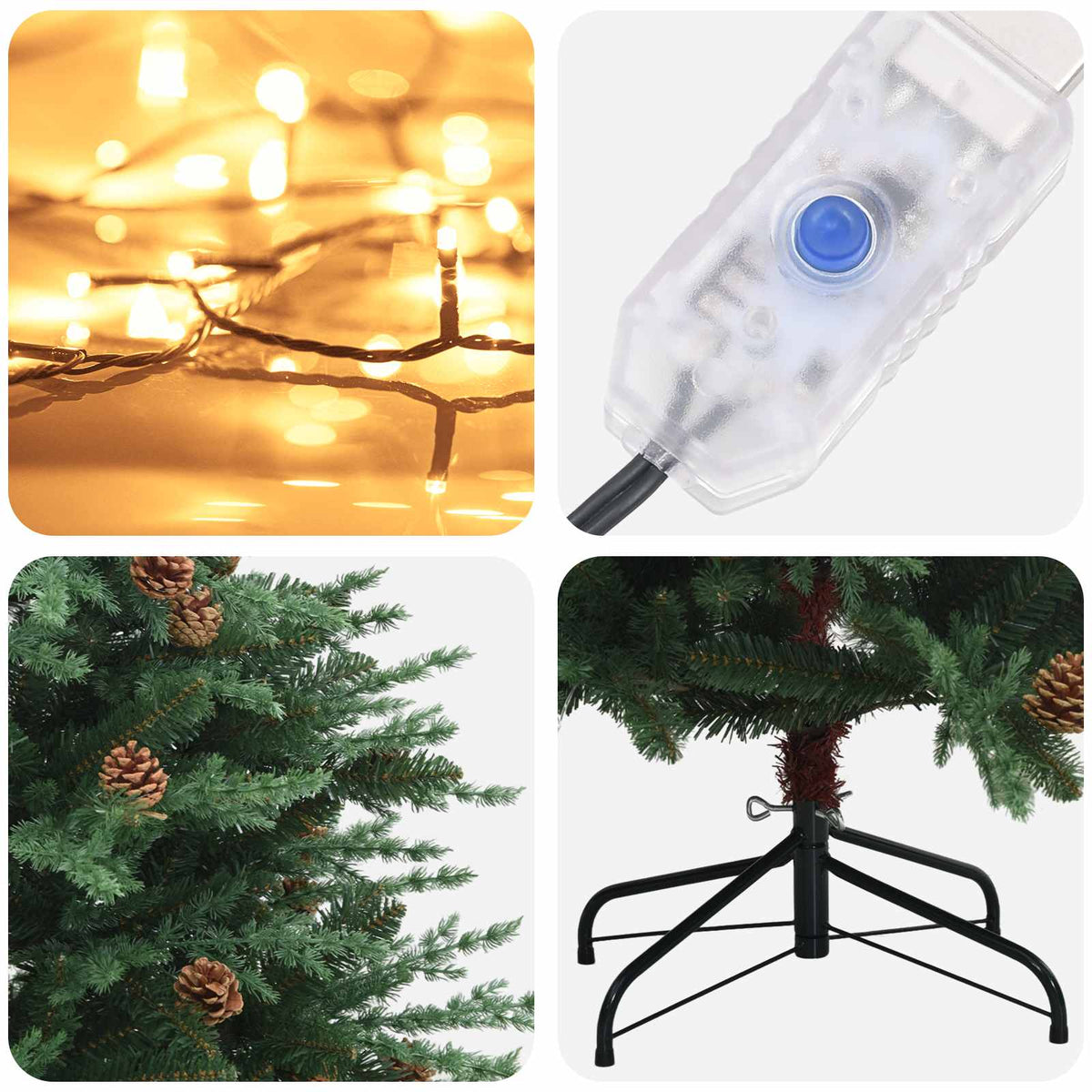 vidaXL Sztuczna choinka z zawiasami 150 cm 150 LED Ciepła biel