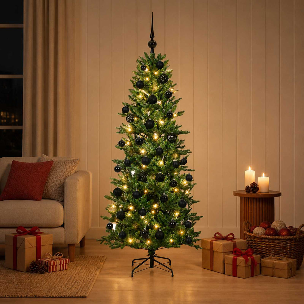 vidaXL Sztuczna choinka z bombką 150 cm 150 LED Ciepła biel PVC i PE